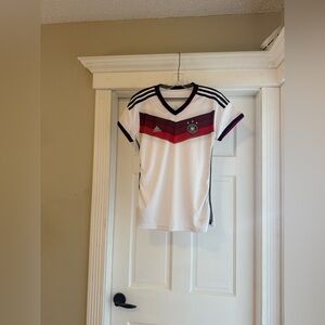 B59-70 / Adidas White and Black Soccer Jersey with Germany Flag Stripes